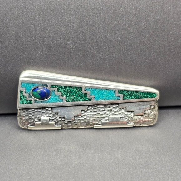 Carolyn Pollack Relios Jewelry - Carolyn Pollack Relios Sterling Silver Inlay Turquoise Malachite Lapis Brooch 2"